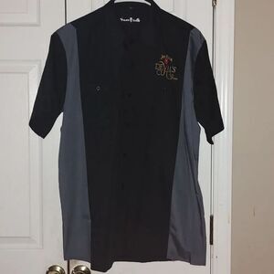 Jim Beam Devils cut 90 proof button down black and gray short sleeve shirt  Sz L
